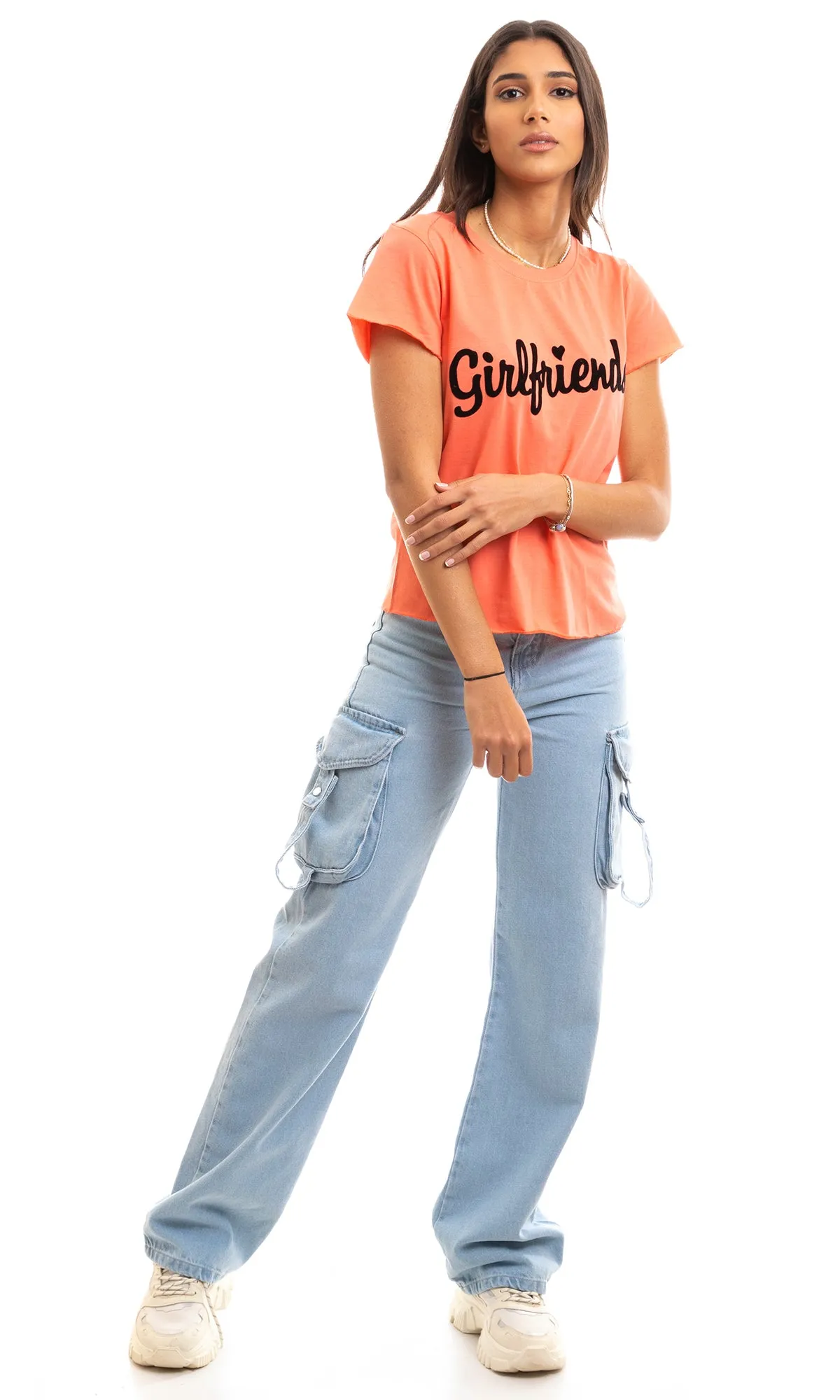 95461 "Girl Friends" Cotton Slip On Tee - Peach