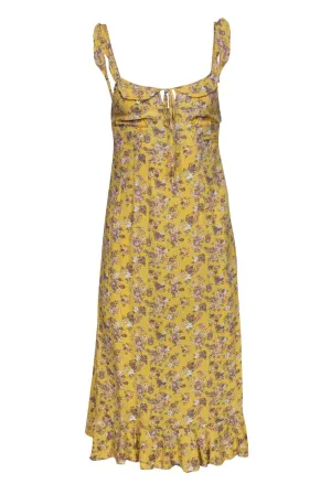 Auguste - Light Yellow Floral Print Sleeveless Midi Dress Sz 2