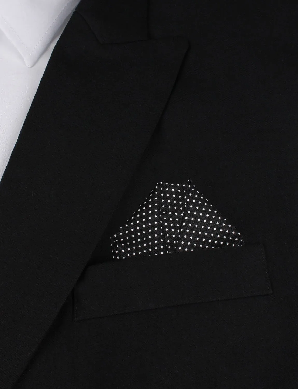 Black Cotton with White Mini Polka Dots Pocket Square