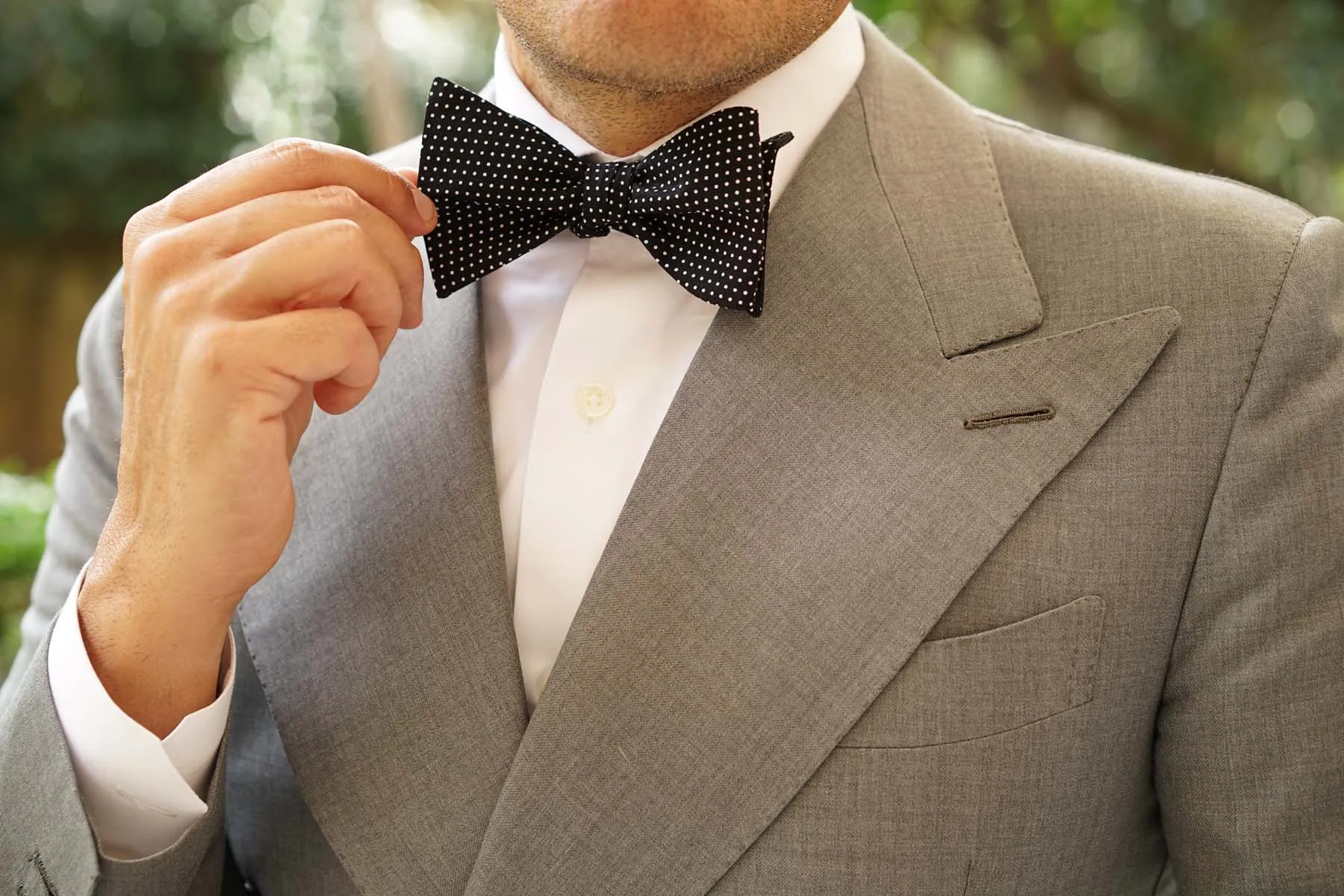 Black Cotton with White Mini Polka Dots Self Tie Bow Tie