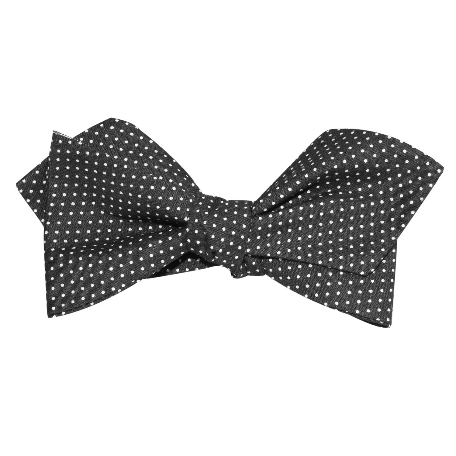 Black Cotton with White Mini Polka Dots Self Tie Diamond Tip Bow Tie