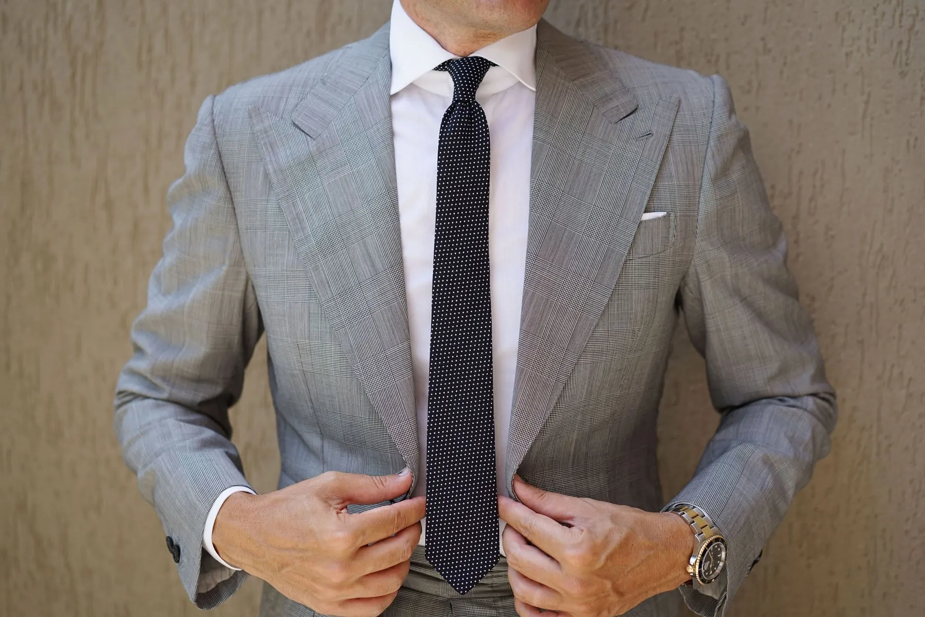 Black Cotton with White Mini Polka Dots Skinny Tie