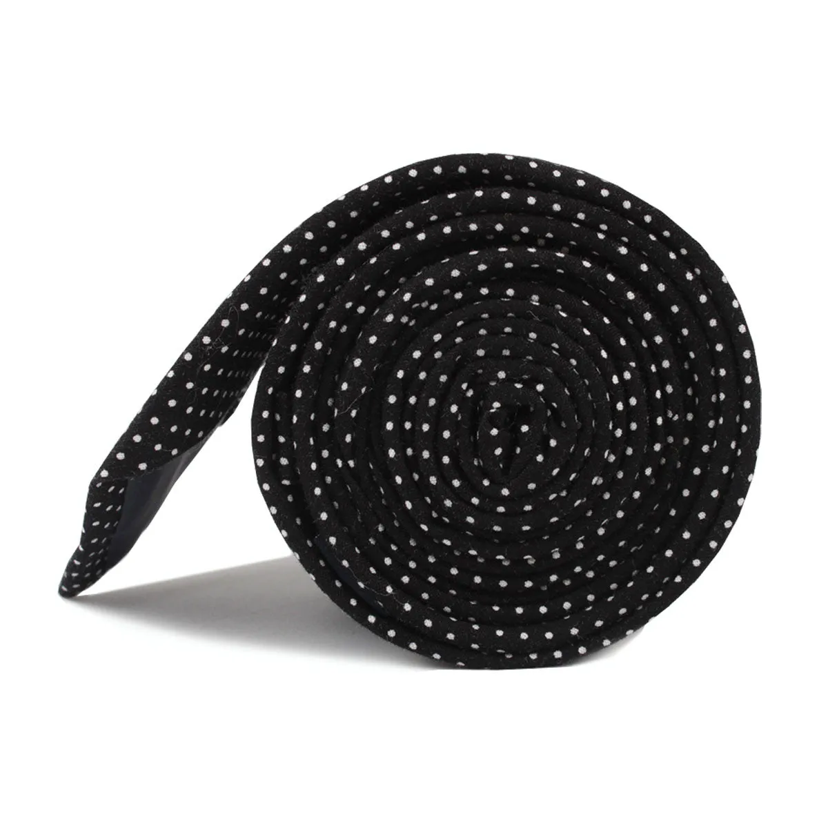 Black Cotton with White Mini Polka Dots Skinny Tie