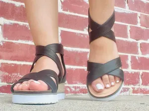 Black Double Dutch Wedge Sandals