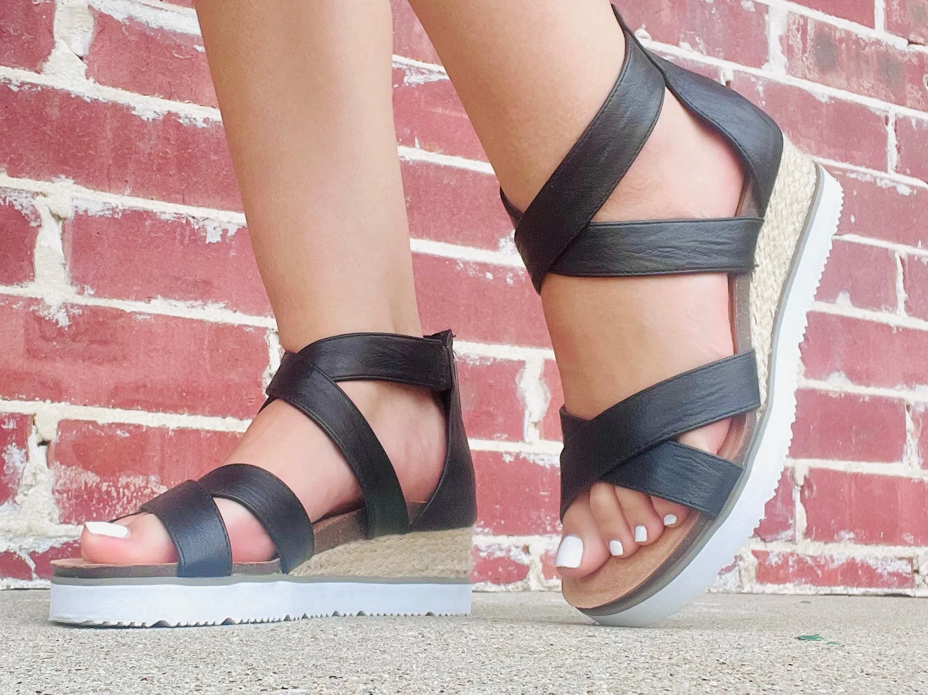 Black Double Dutch Wedge Sandals