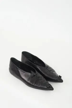 Black Leather Braided Point Ballet Flat