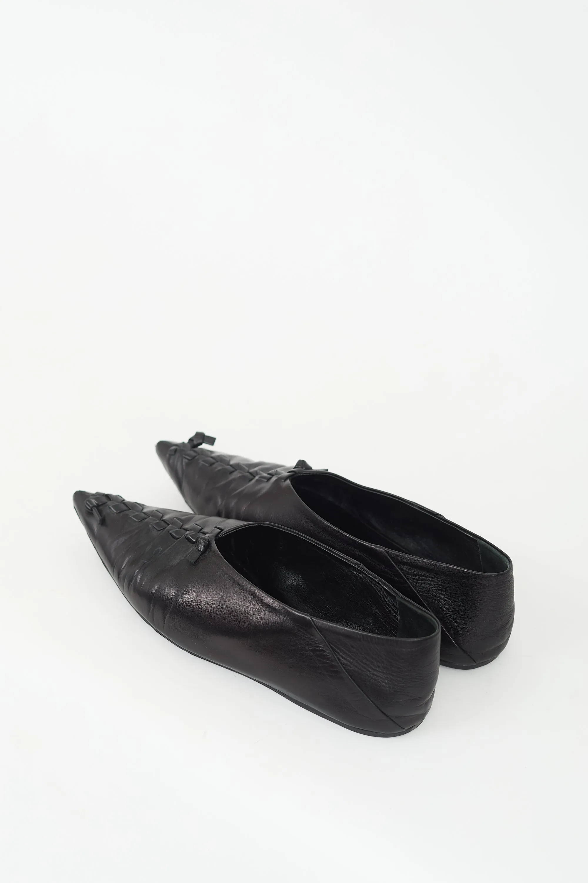 Black Leather Braided Point Ballet Flat