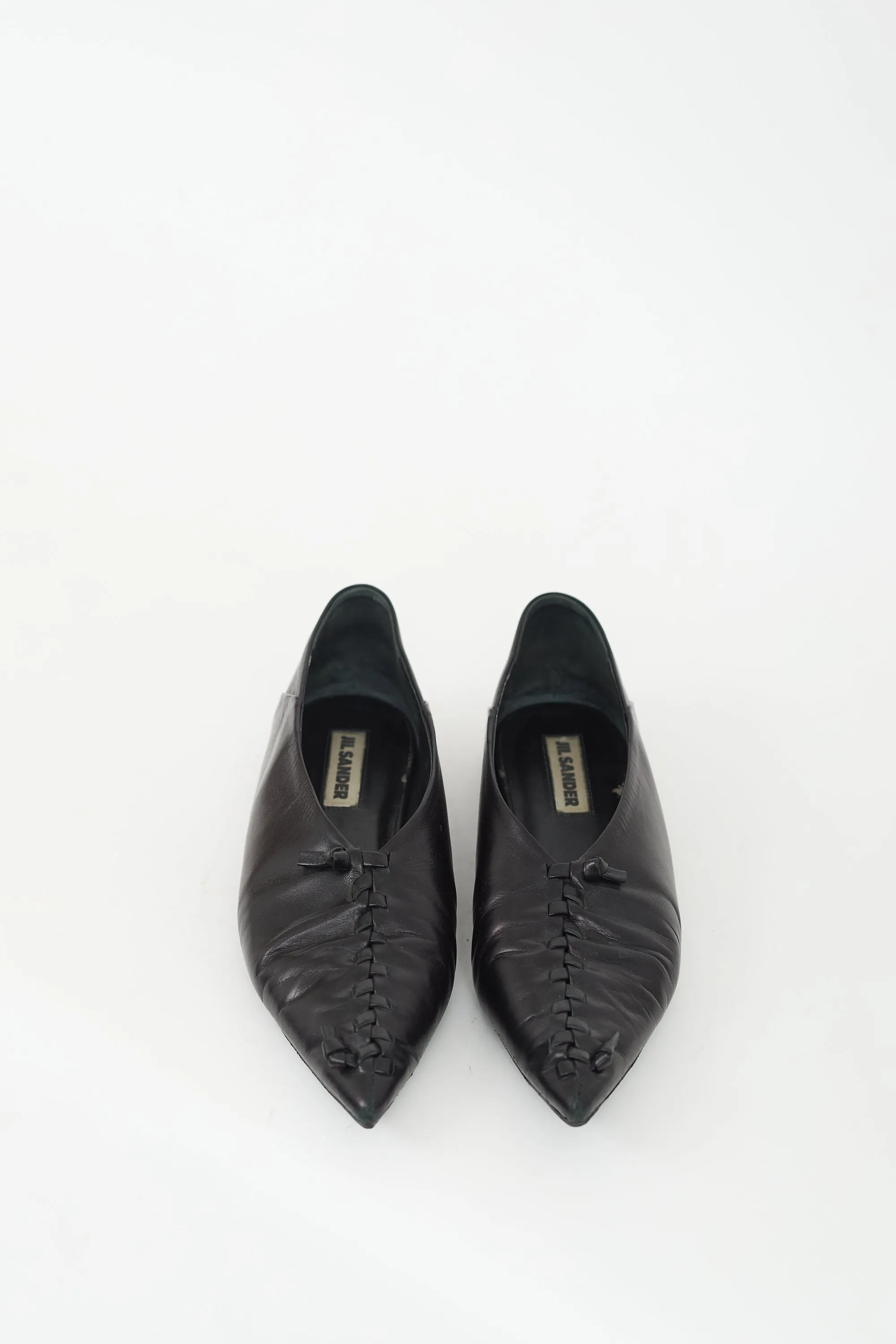 Black Leather Braided Point Ballet Flat