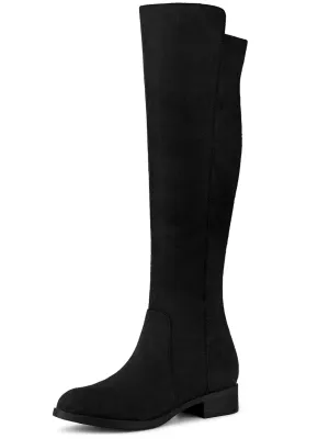 Black Suede Knee High Side Zipper Boots