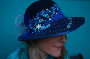 Blue Jay Hat- Blue Felt Hat Dapper Ladylike, Derby, Wedding, Steampunk Gothic Victorian Burning Man Festival Clothing Lolita Hat- Medium