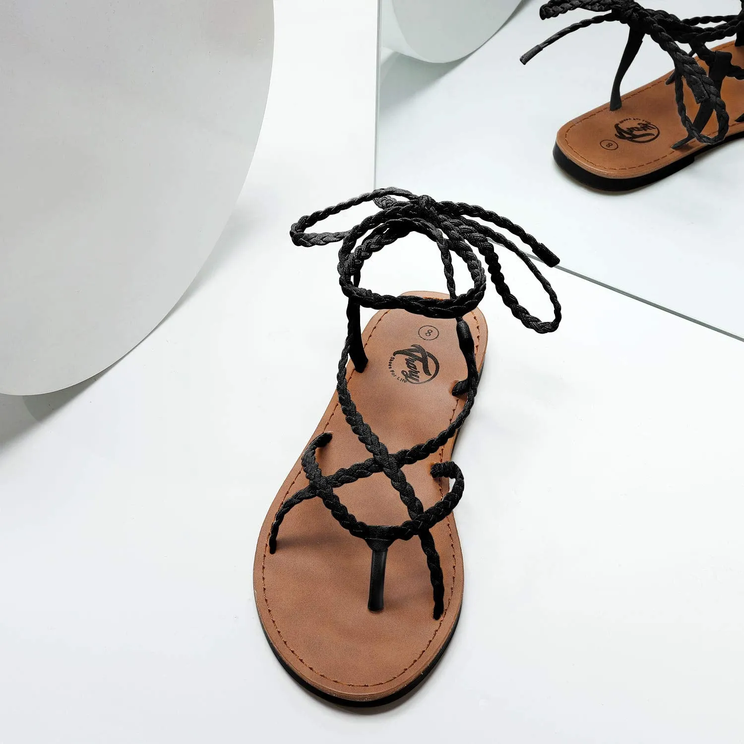 Braided Lace Up Open Toe Sandals