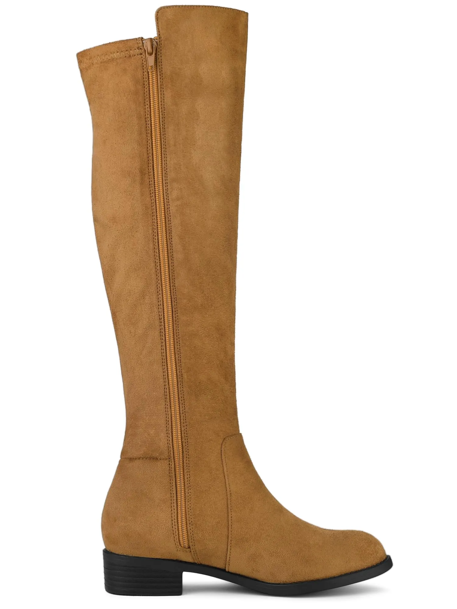 Brown Suede Knee High Side Zipper Boots