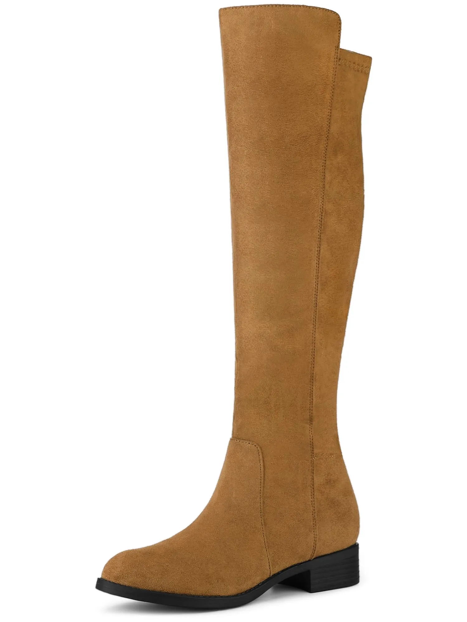 Brown Suede Knee High Side Zipper Boots