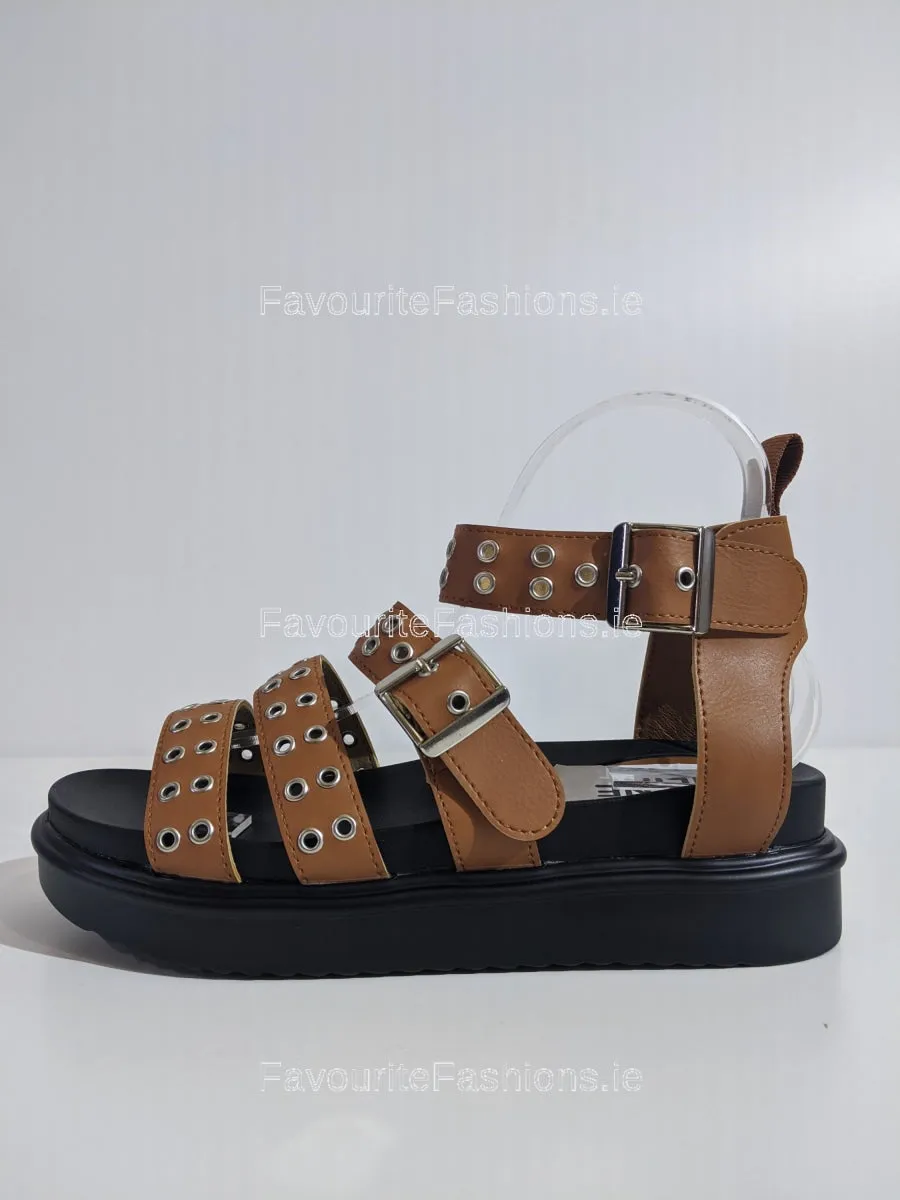 Camel Buckle Chunky Platform Gladiator Strap Sandals