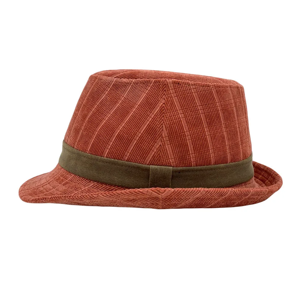 Check Pattern Corduroy Fedora Hat Classic Trilby Short Brim LD61541