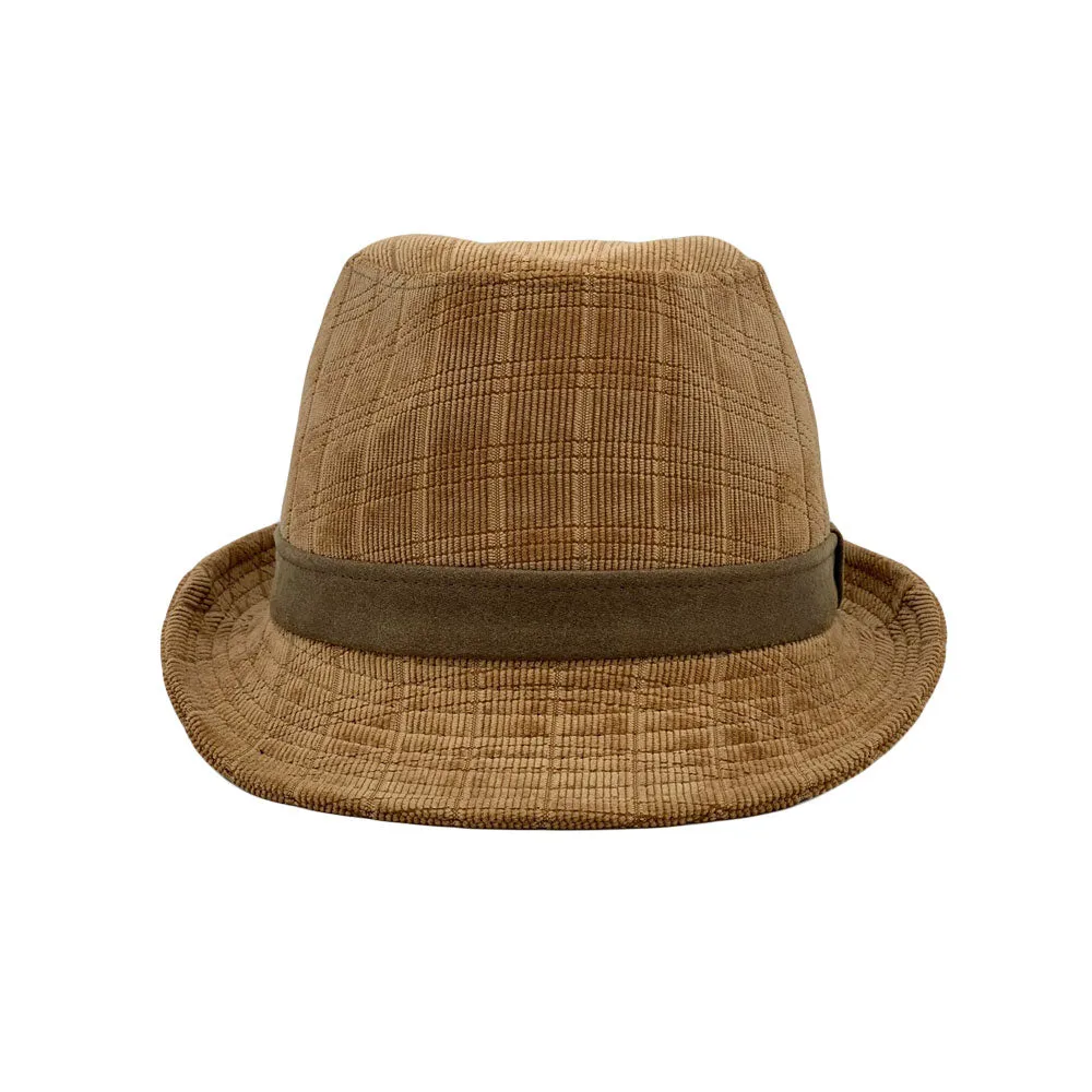 Check Pattern Corduroy Fedora Hat Classic Trilby Short Brim LD61541