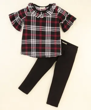 Checkered Frilled Top Leggings Set