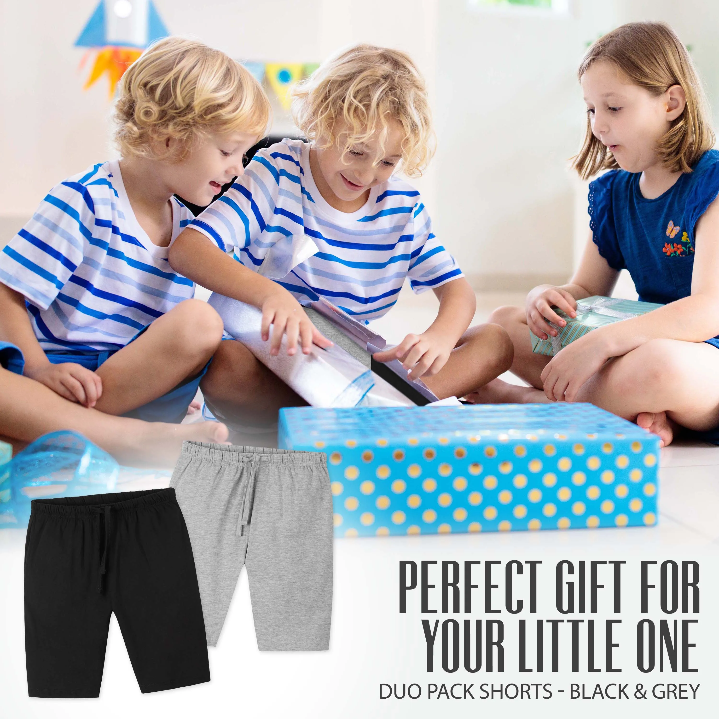 CityComfort Set of 2 Jersey Shorts in 4 Colors with Pockets for Boys