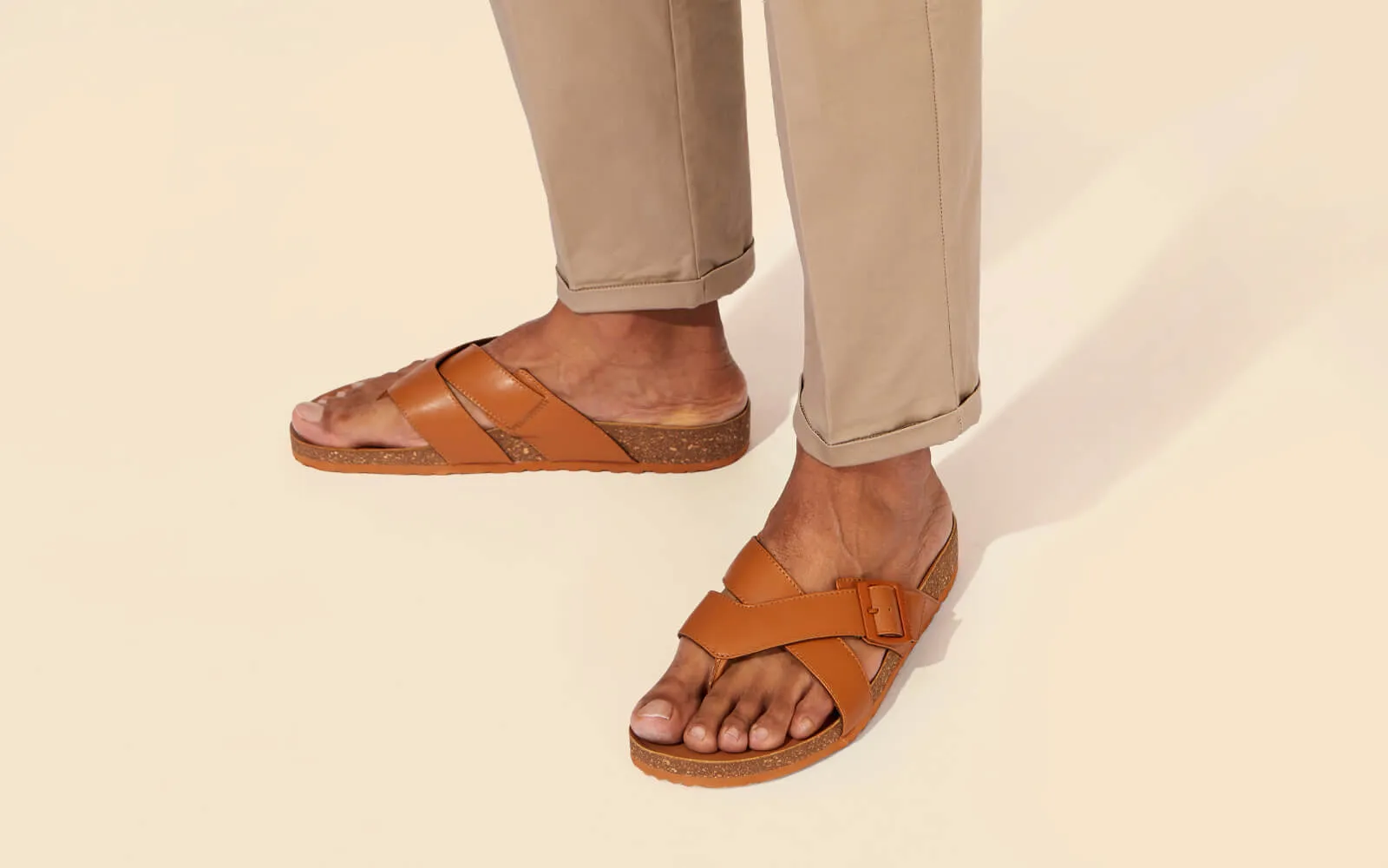 Cork Cross Strap Sandals : Tan