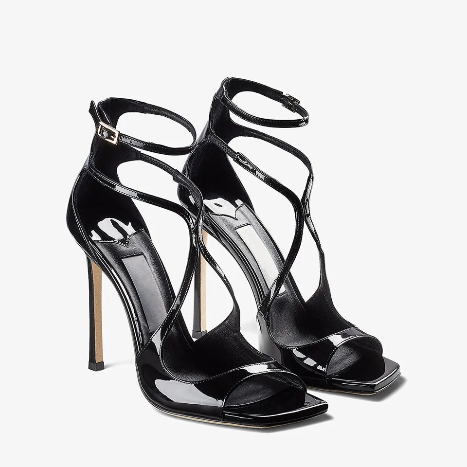 Cross Strap Pointed Toe Patent Leather Stiletto Sandals(Heel Height11cm)