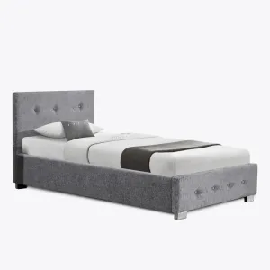 Derby Ottoman Fabric Single Bed with Storage, Silver Chenille