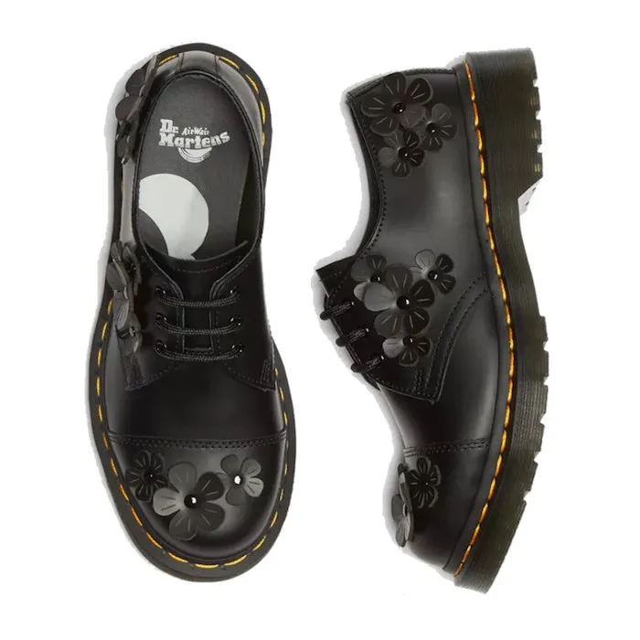 Dr Martens 1461 Flower 3 Eye Oxford Shoe Black Smooth Leather