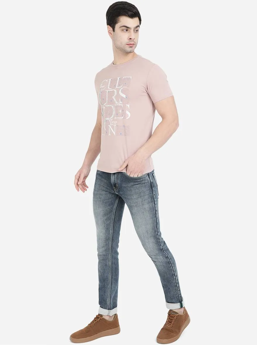 Dusty Pink Printed Slim Fit T-Shirt | JadeBlue