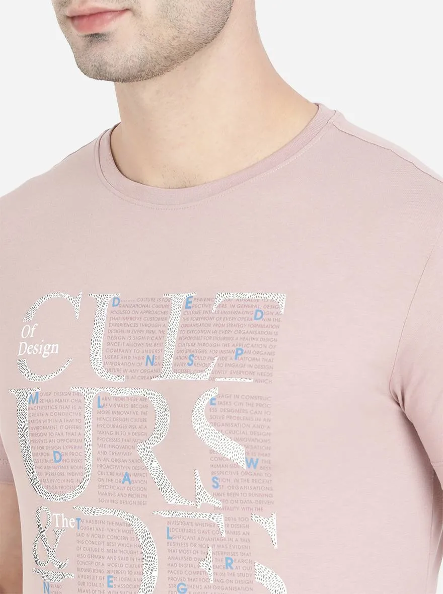 Dusty Pink Printed Slim Fit T-Shirt | JadeBlue