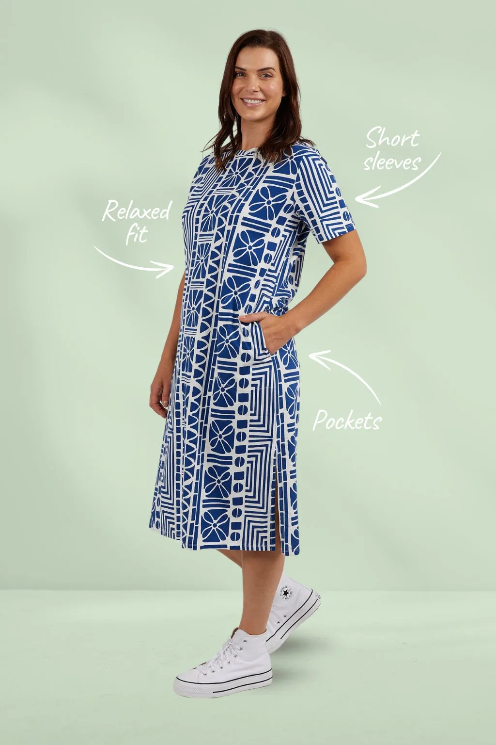 Elm Casablanca Tee Dress China Blue Print