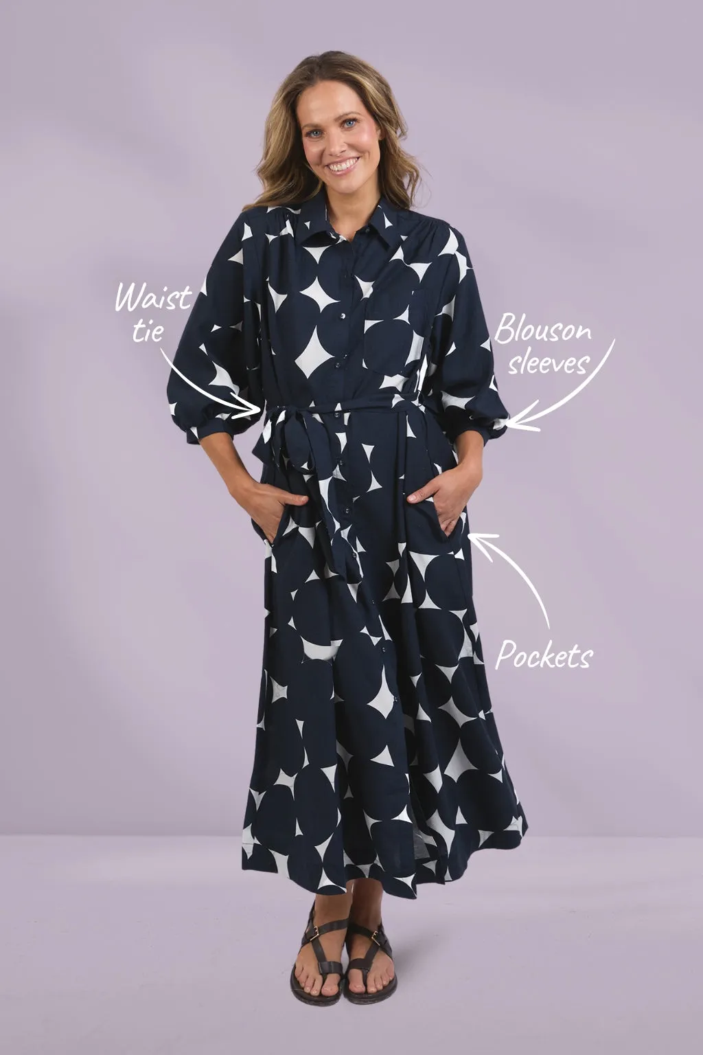 Elm Demi Spot Dress Navy