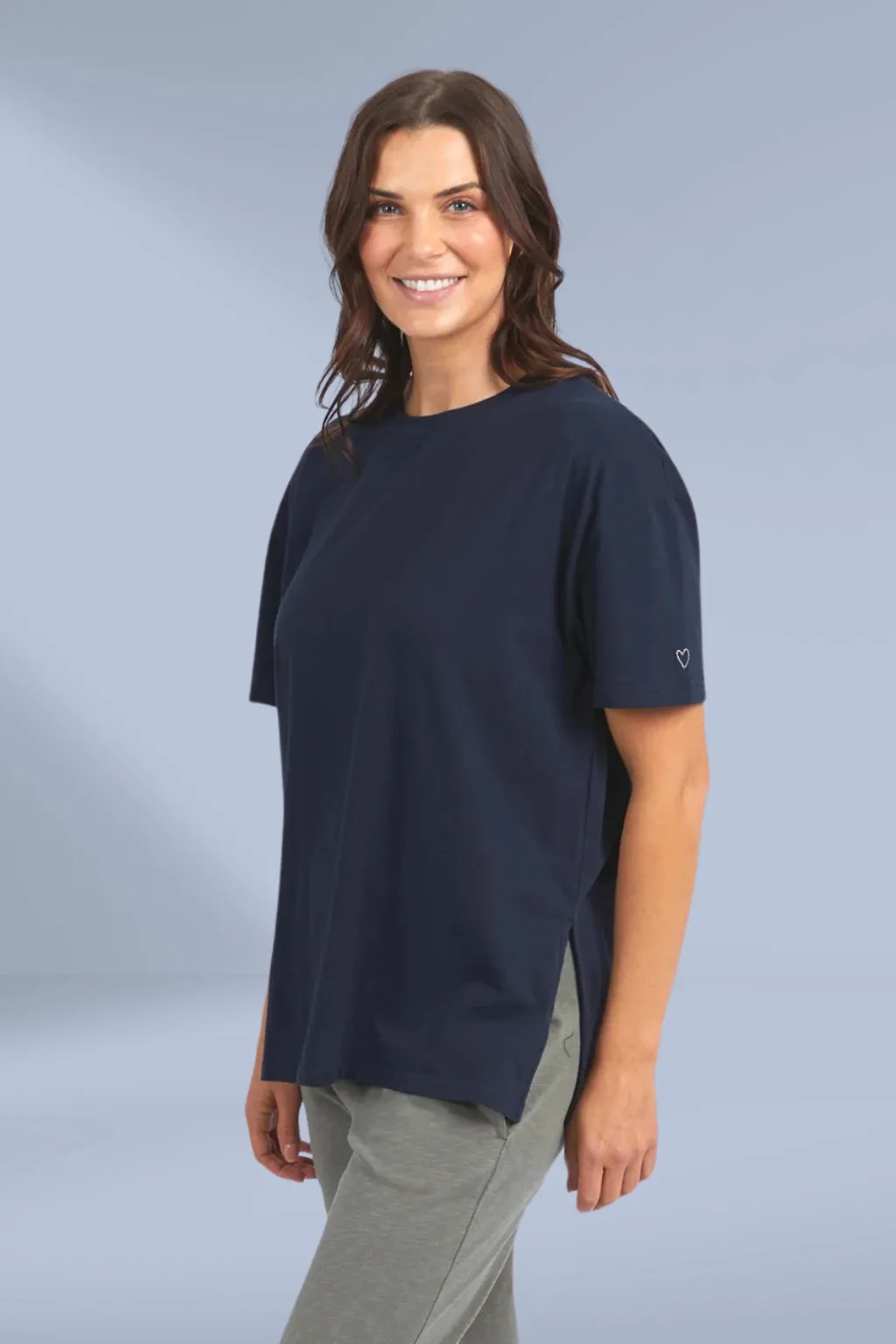 Elm Long Split Short Sleeve Tee Dark Sapphire