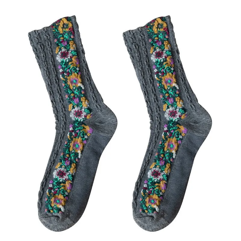 Embroidered Floral Socks