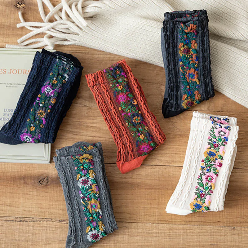 Embroidered Floral Socks