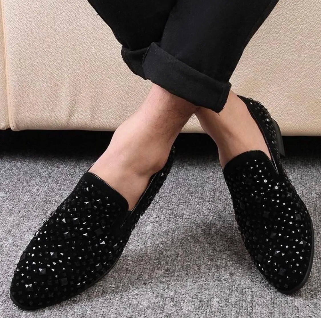 Fashionable Black Rhinestone Casual,Wedding,Party Wear Moccasins Loafer Shoes-JonasParamount