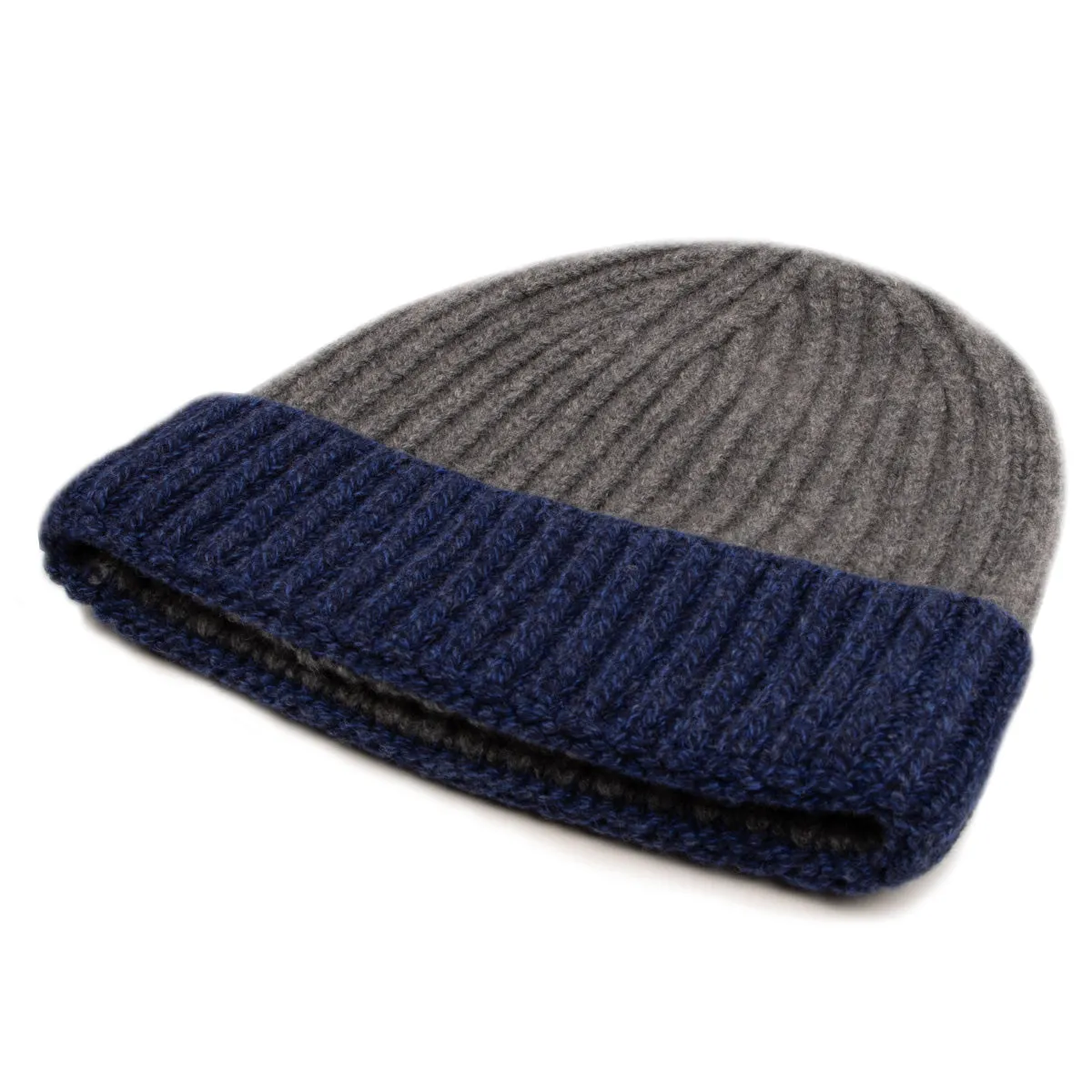 Fisherman Knit 8ply Cashmere Hat - Navy Marl - Derby