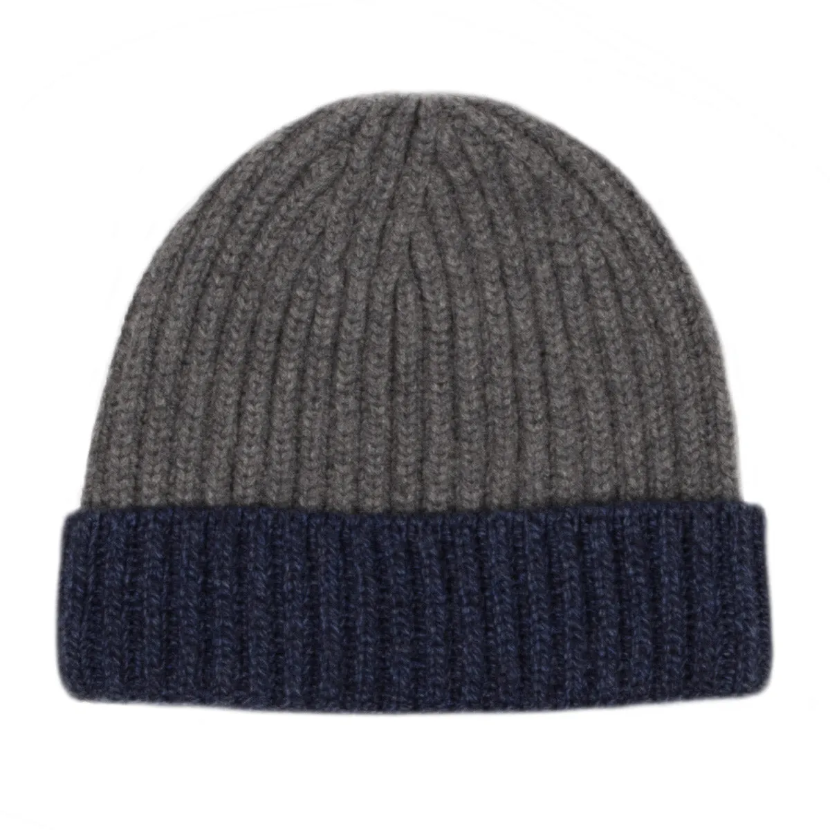 Fisherman Knit 8ply Cashmere Hat - Navy Marl - Derby