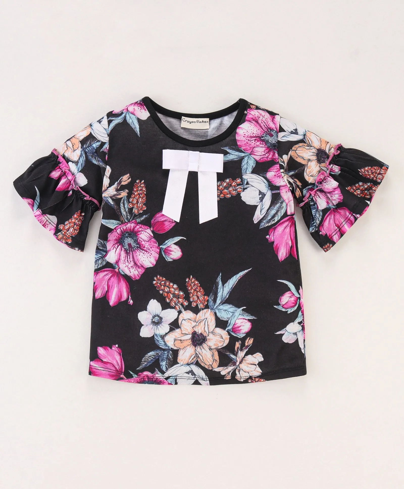 Floral Frilled Sleeves Top Leggings Set