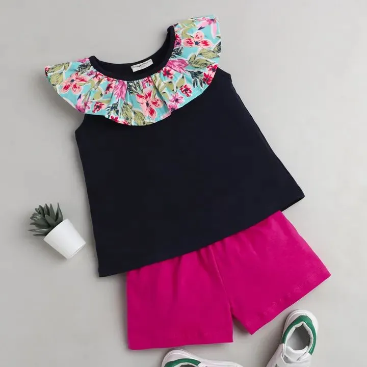 Floral Neck Frill Plain Set