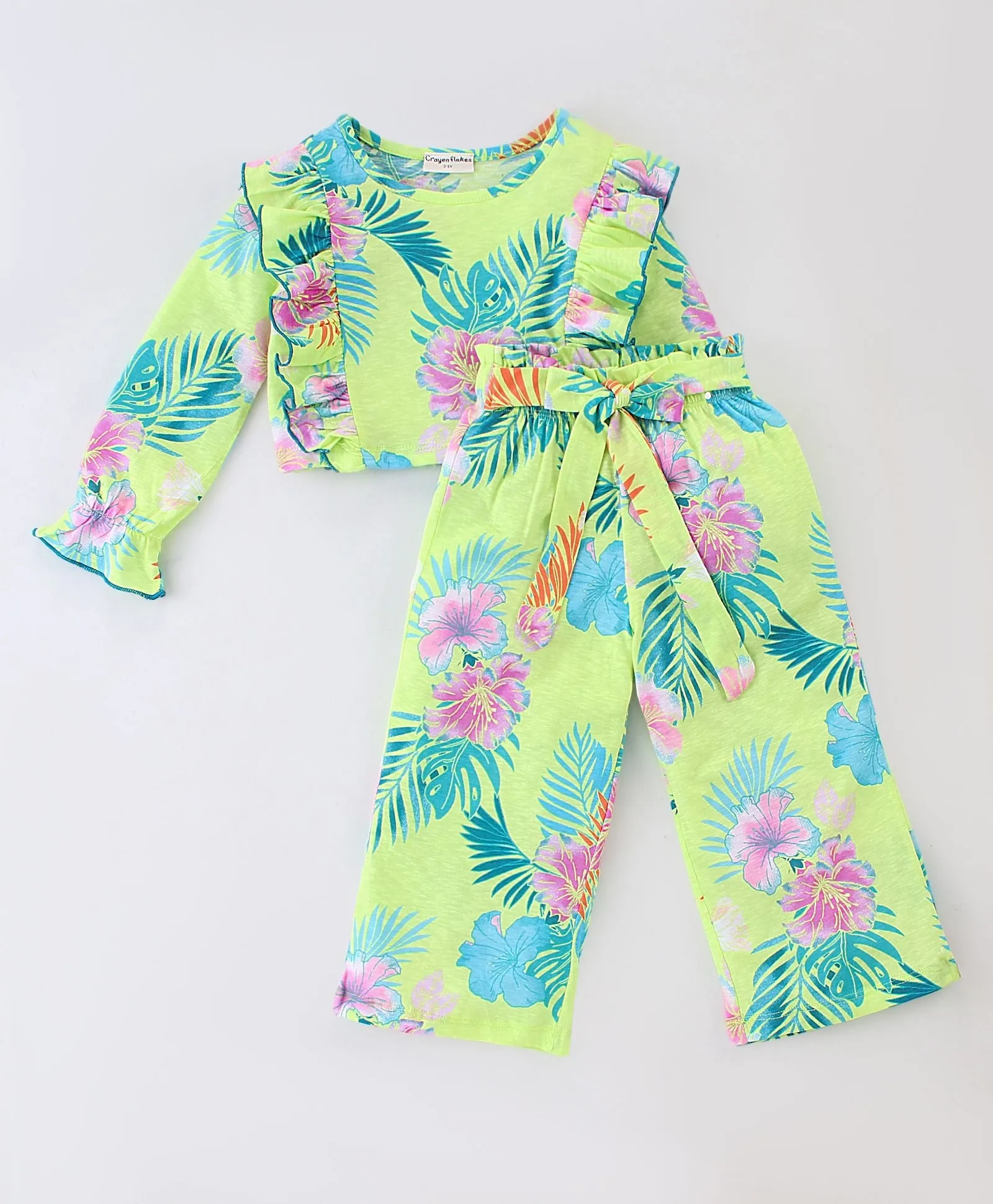 Floral Printed Frilled Top Plazzo Set