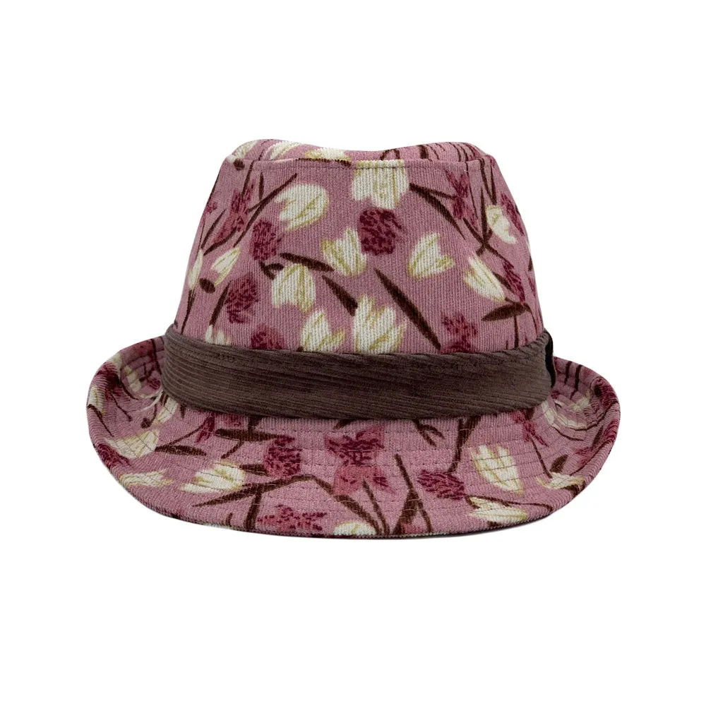 Flower Pattern Fedora Hat Short Brim Sun Hat Classic Trilby LD61546