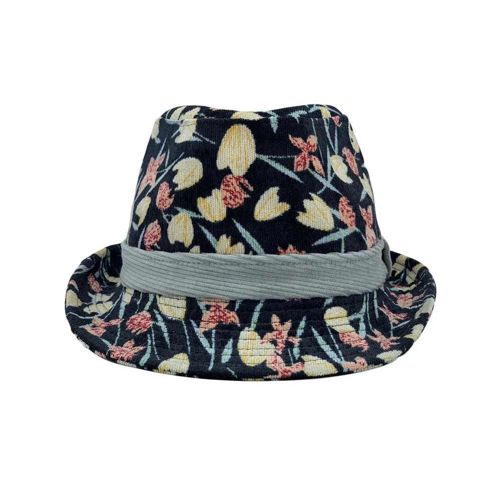 Flower Pattern Fedora Hat Short Brim Sun Hat Classic Trilby LD61546