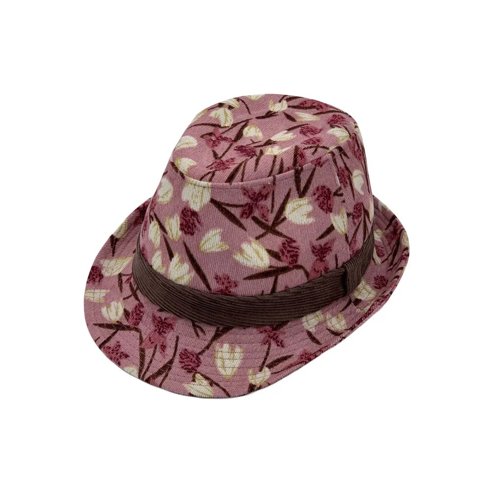 Flower Pattern Fedora Hat Short Brim Sun Hat Classic Trilby LD61546