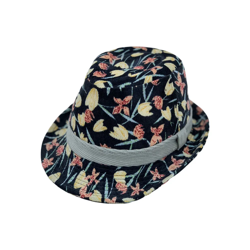 Flower Pattern Fedora Hat Short Brim Sun Hat Classic Trilby LD61546