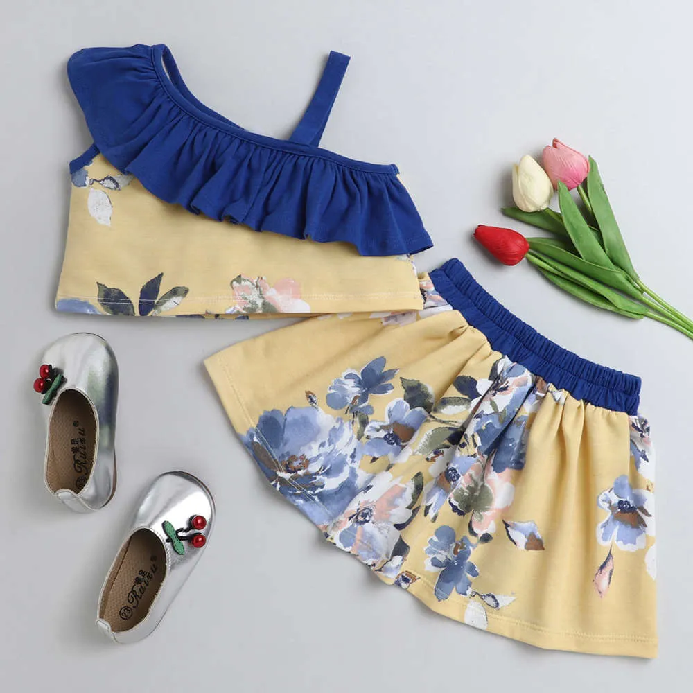 Frill and Strap Floral Top Skirt Set