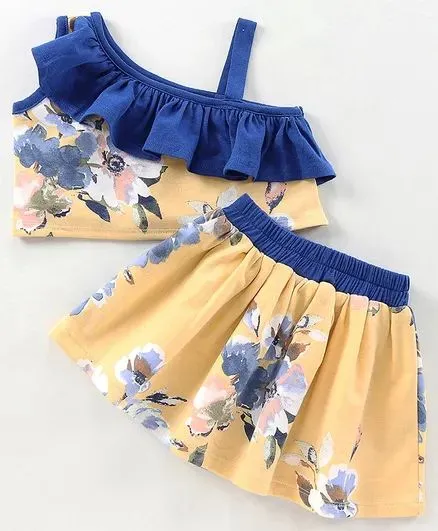 Frill and Strap Floral Top Skirt Set