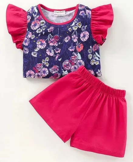 Frilled Floral Print Top Short Set