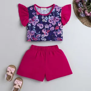 Frilled Floral Print Top Short Set