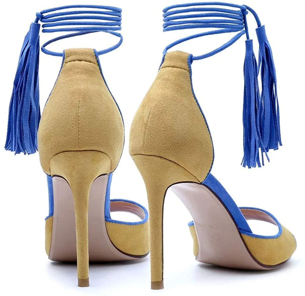 Fringed Lace-up Yellow Fashion High Heels Dress Sandals