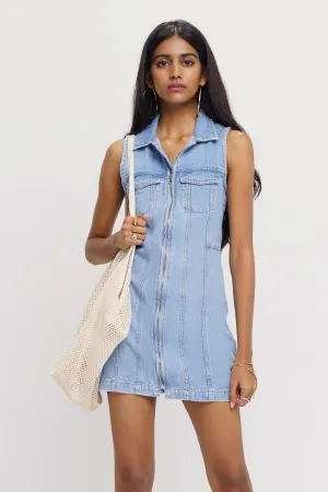 Front Zip Light Denim Dress