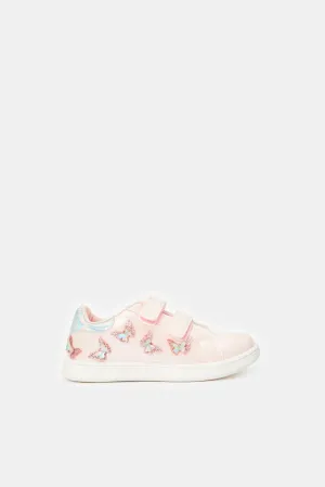 Girls Pink Butterfly Velcro Sneaker